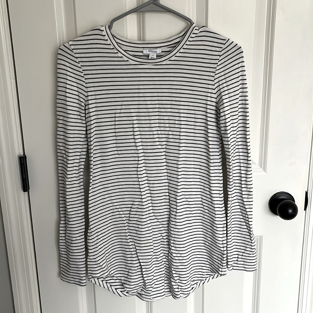 Daily Ritual Women’s Supersoft Terry Shirt (black and white stripes), XS